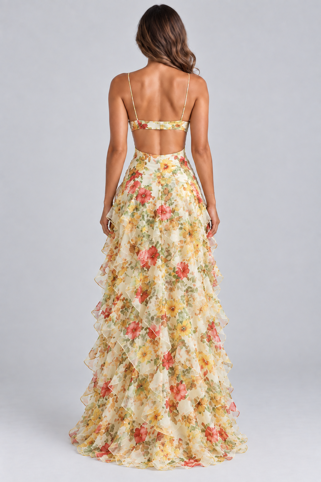 Saskia Floral Ruffle Maxi Dress Blue