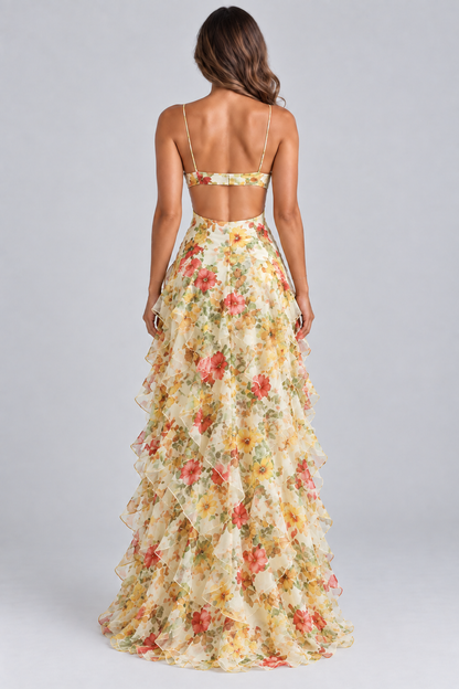 Saskia Floral Ruffle Maxi Dress Blue