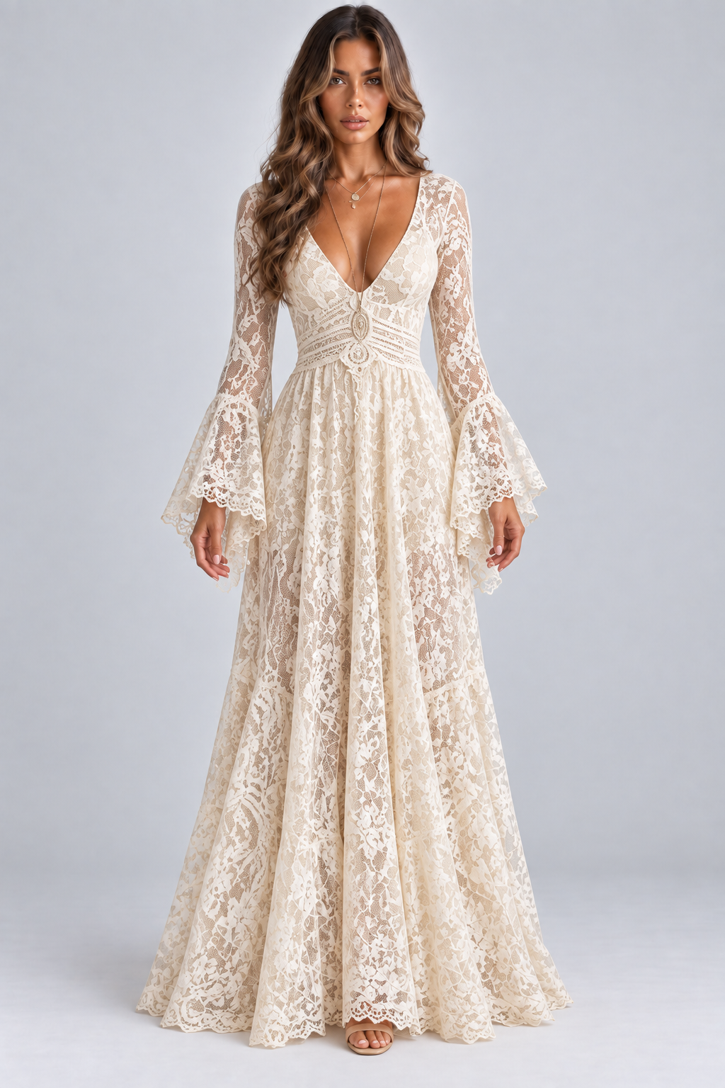 Black Lace Long Sleeve Maxi Dress