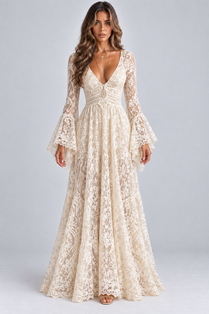 Black Lace Long Sleeve Maxi Dress