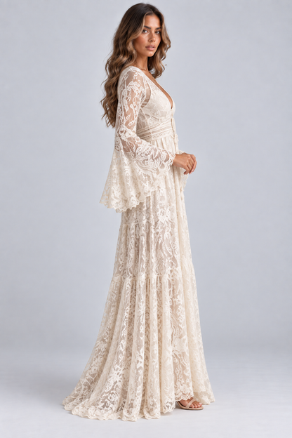 Black Lace Long Sleeve Maxi Dress