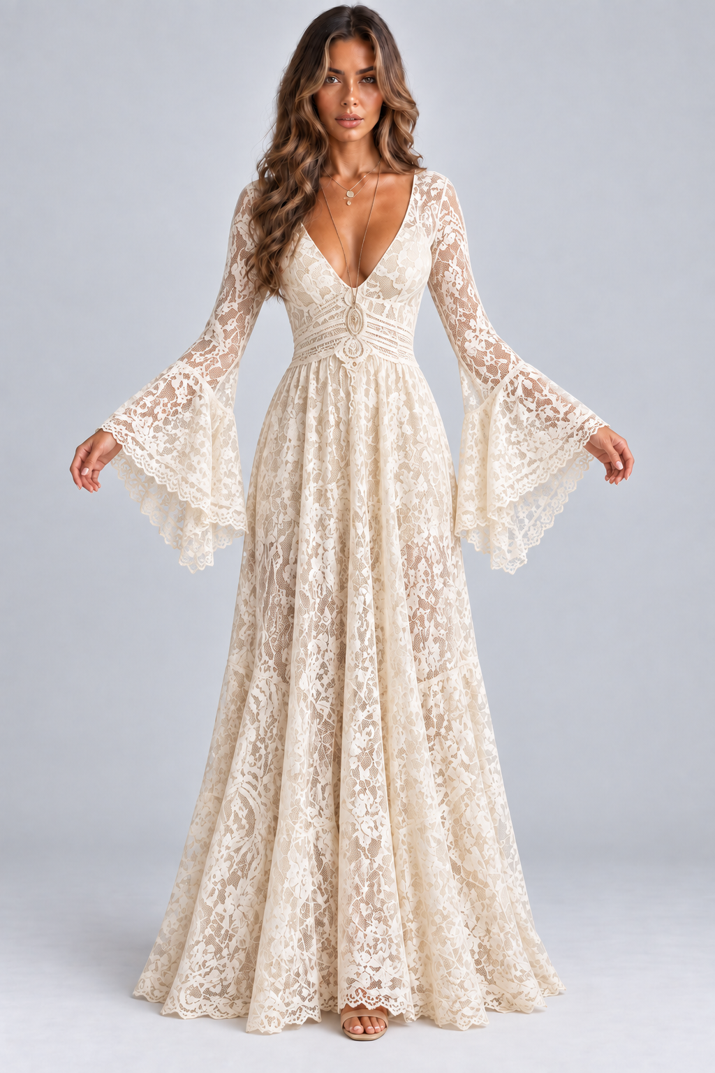 Black Lace Long Sleeve Maxi Dress