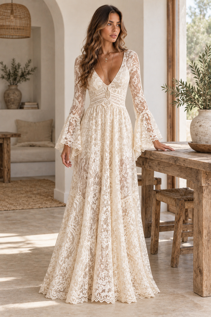 Black Lace Long Sleeve Maxi Dress