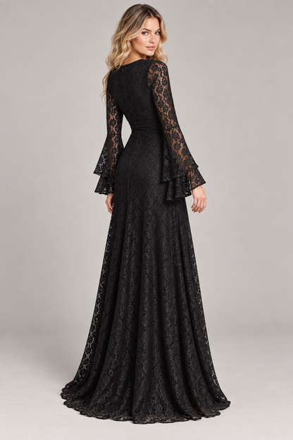Black Lace Long Sleeve Maxi Dress