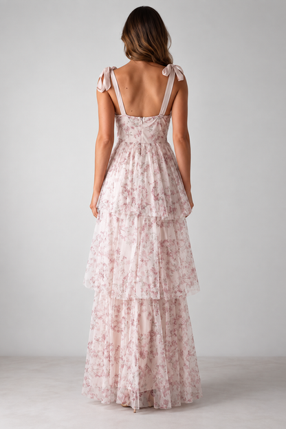 Rosalie Floral Corset Ruffle Maxi Dress