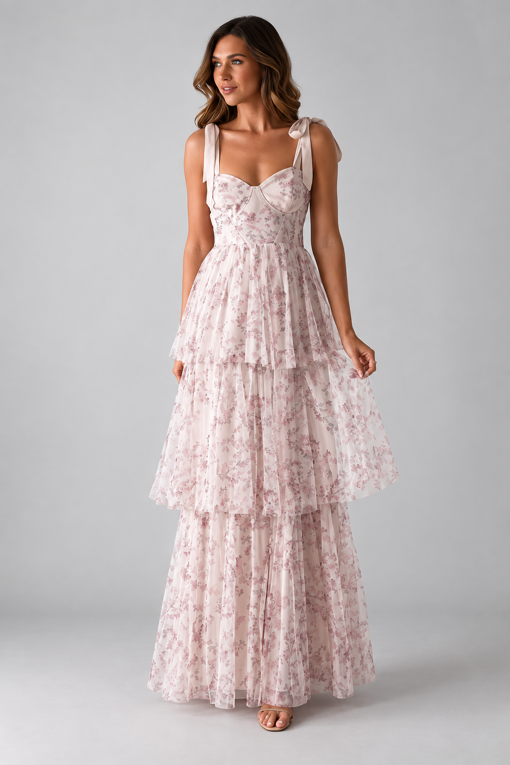 Rosalie Floral Corset Ruffle Maxi Dress