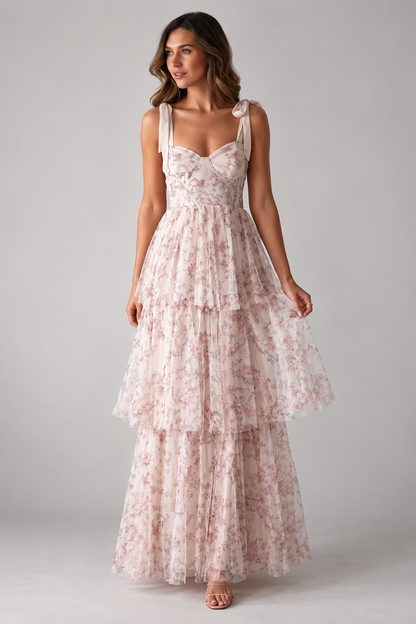 Rosalie Floral Corset Ruffle Maxi Dress