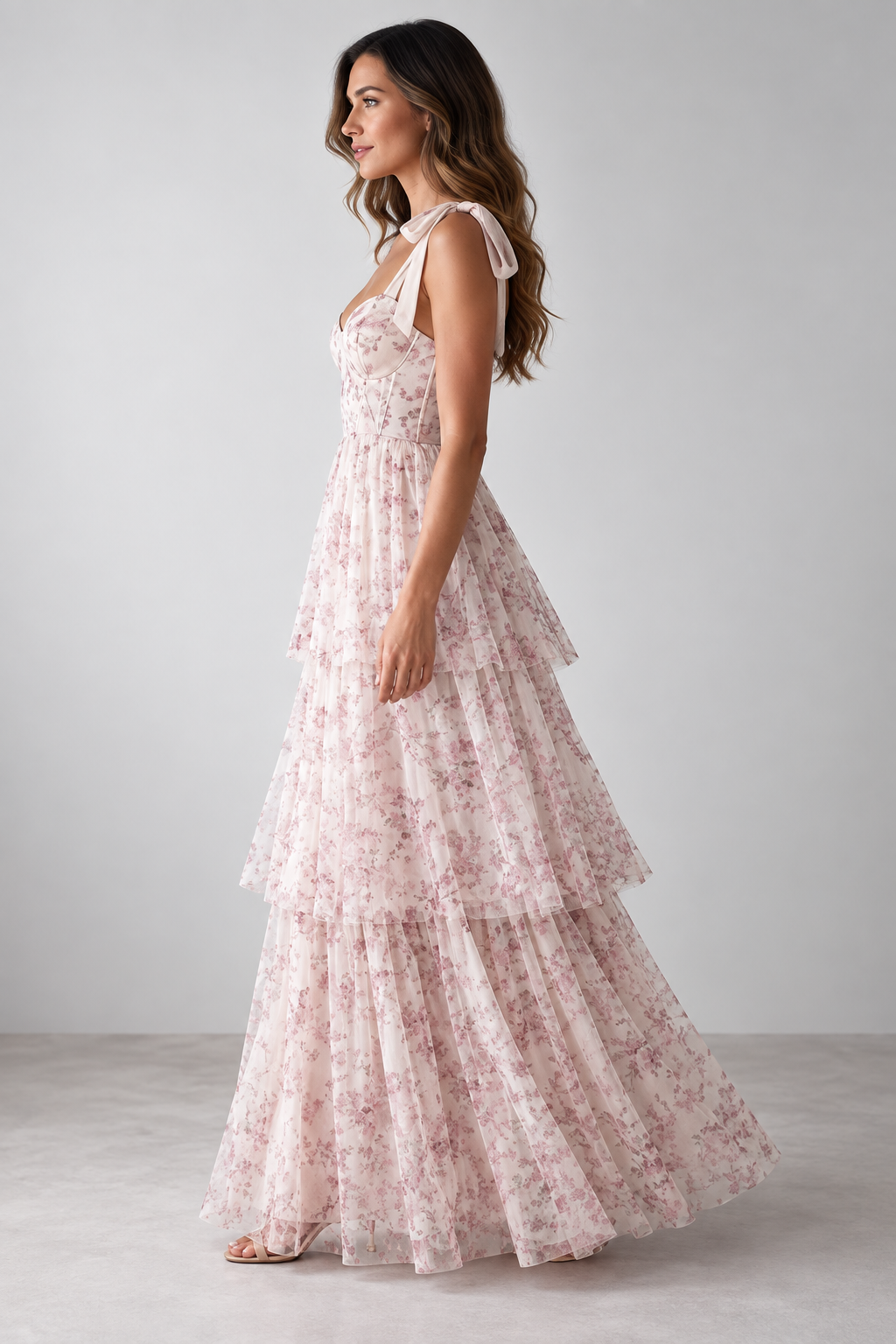 Rosalie Floral Corset Ruffle Maxi Dress