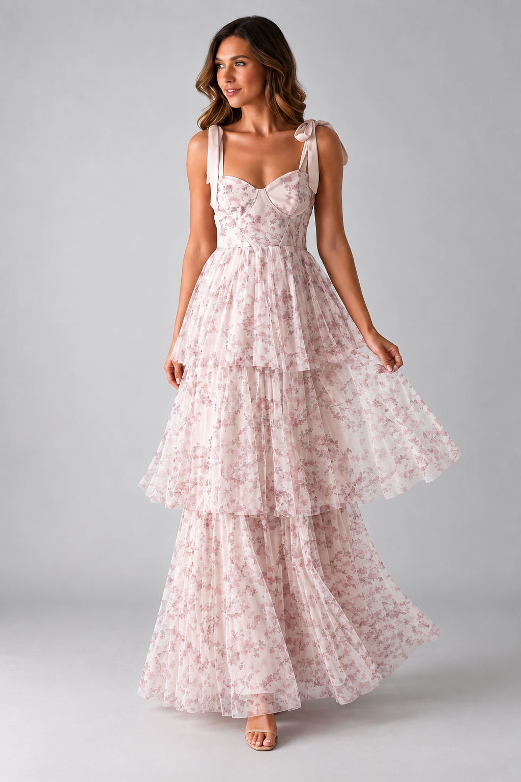 Rosalie Floral Corset Ruffle Maxi Dress