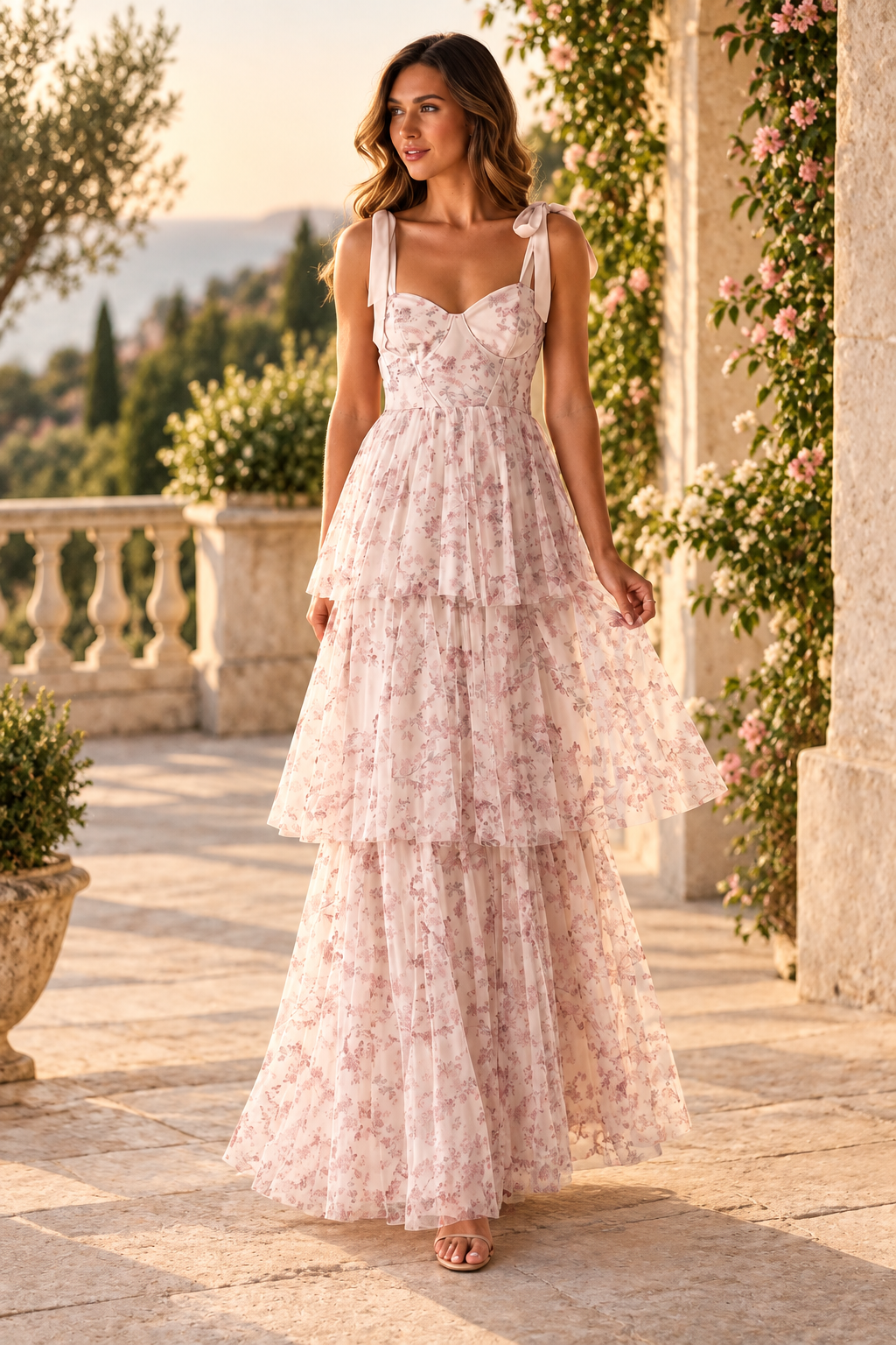 Rosalie Floral Corset Ruffle Maxi Dress