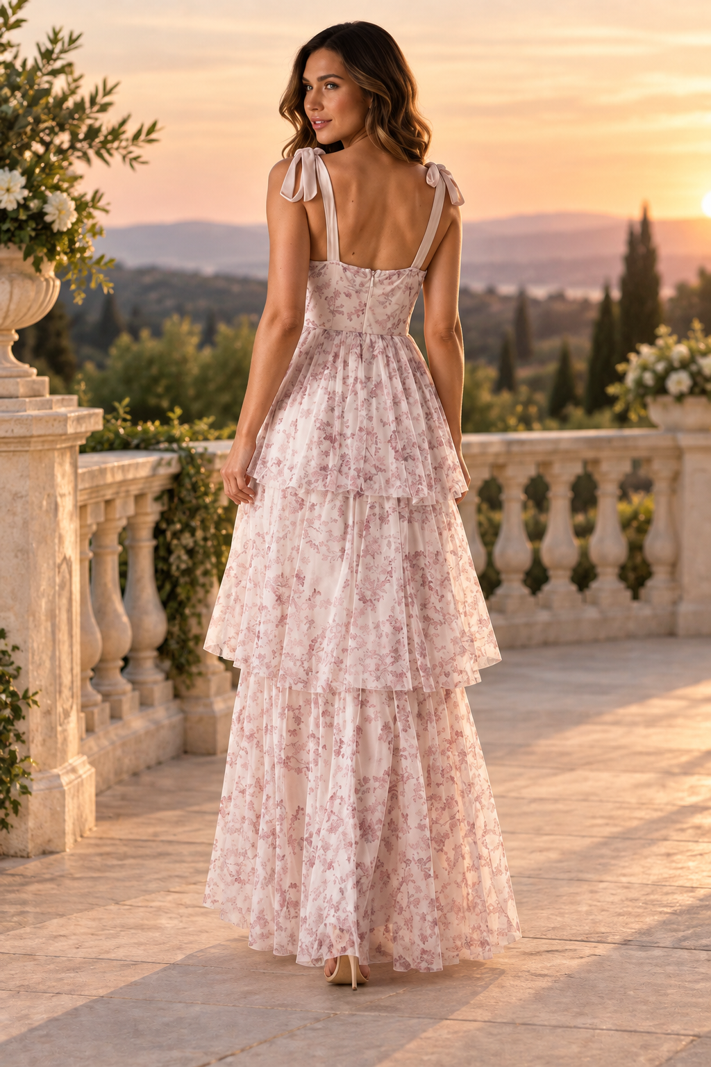 Rosalie Floral Corset Ruffle Maxi Dress