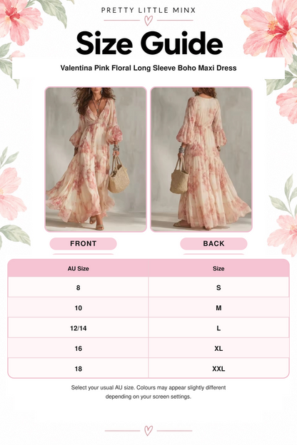 Valentina Pink Floral Long Sleeve Boho Maxi Dress