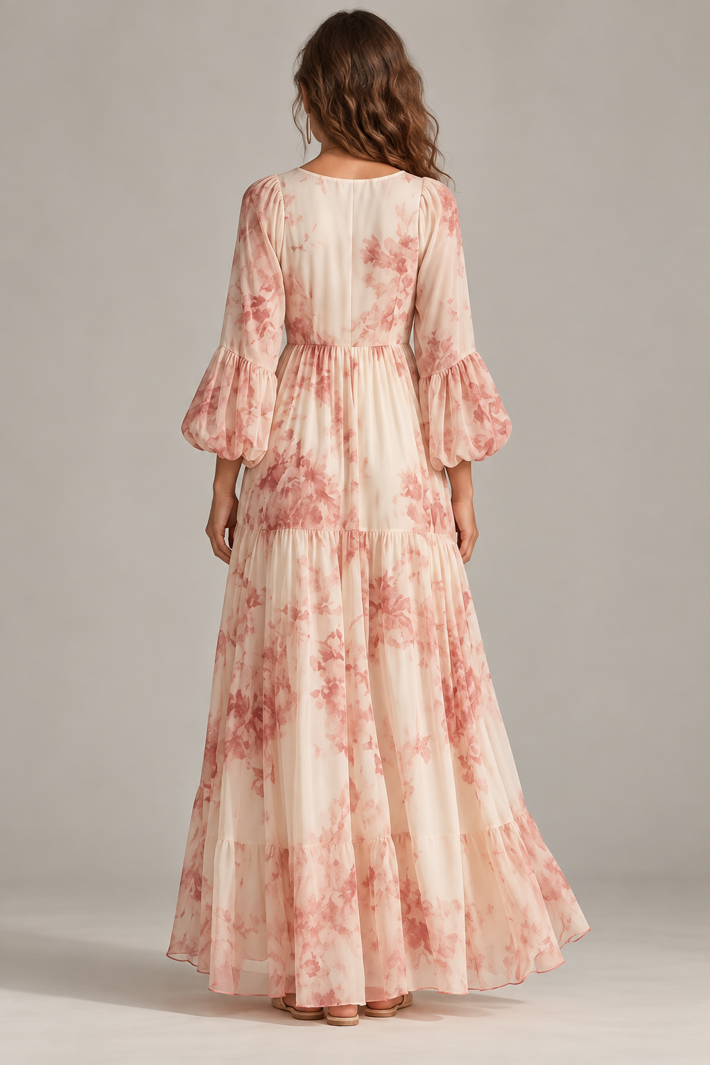 Valentina Pink Floral Long Sleeve Boho Maxi Dress