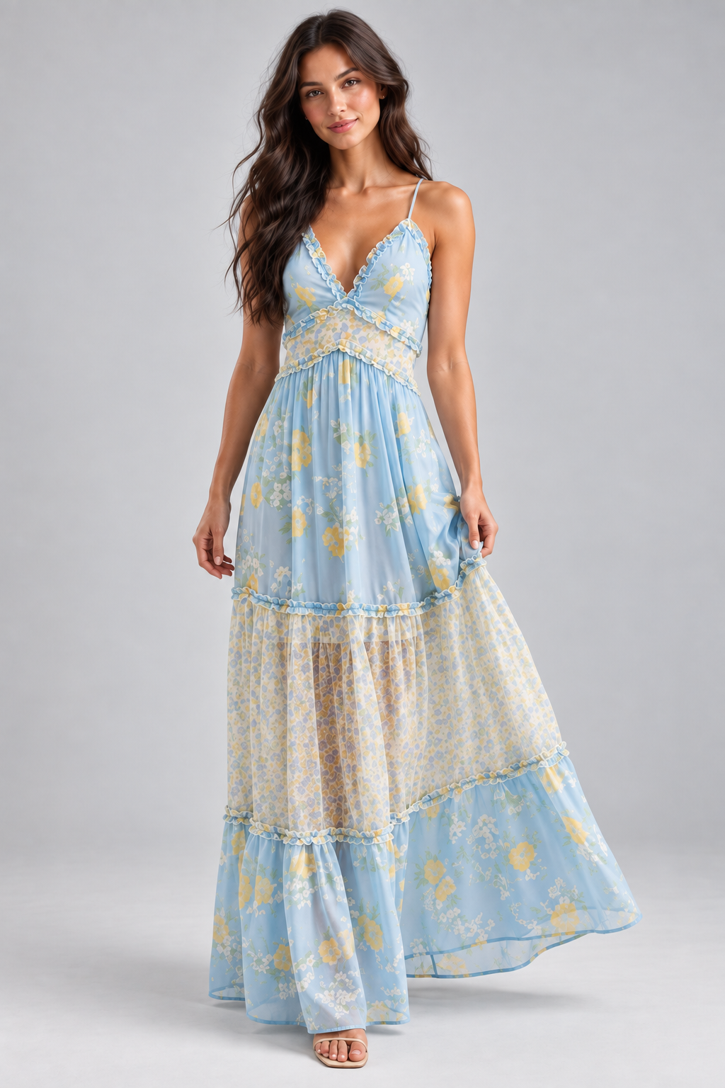 Isla Blue Floral Lace Maxi Dress