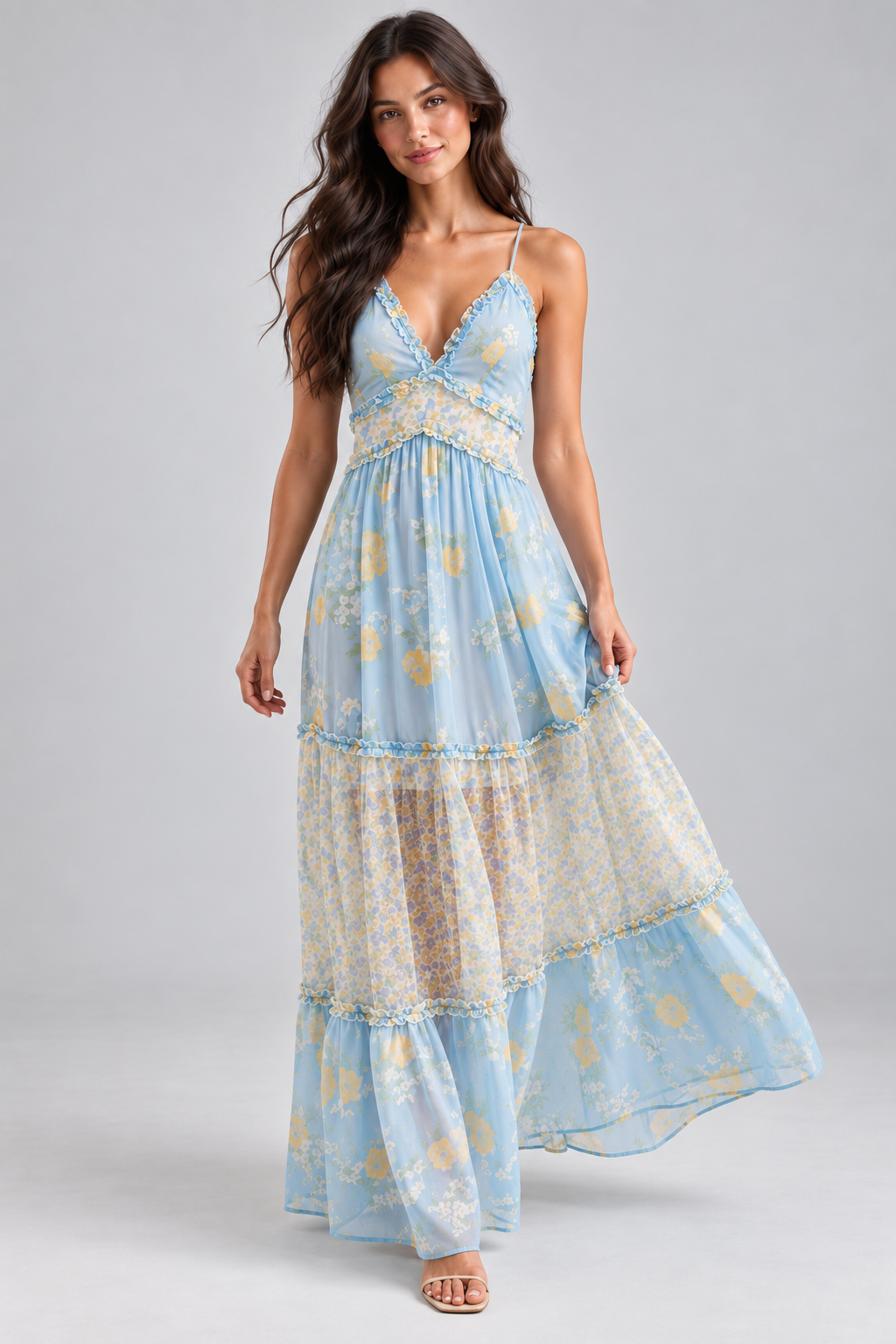 Isla Blue Floral Lace Maxi Dress