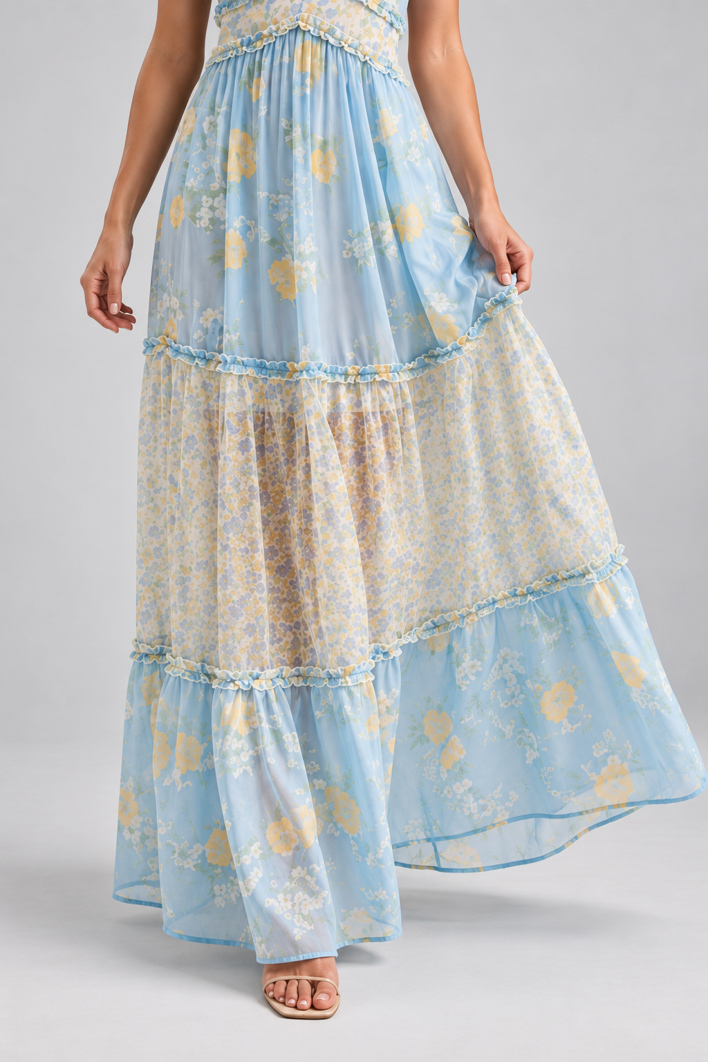 Isla Blue Floral Lace Maxi Dress