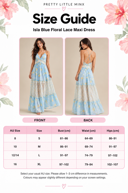 Isla Blue Floral Lace Maxi Dress