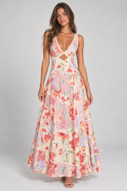 Maribel Floral Cut-Out Maxi Dress – Pink Floral