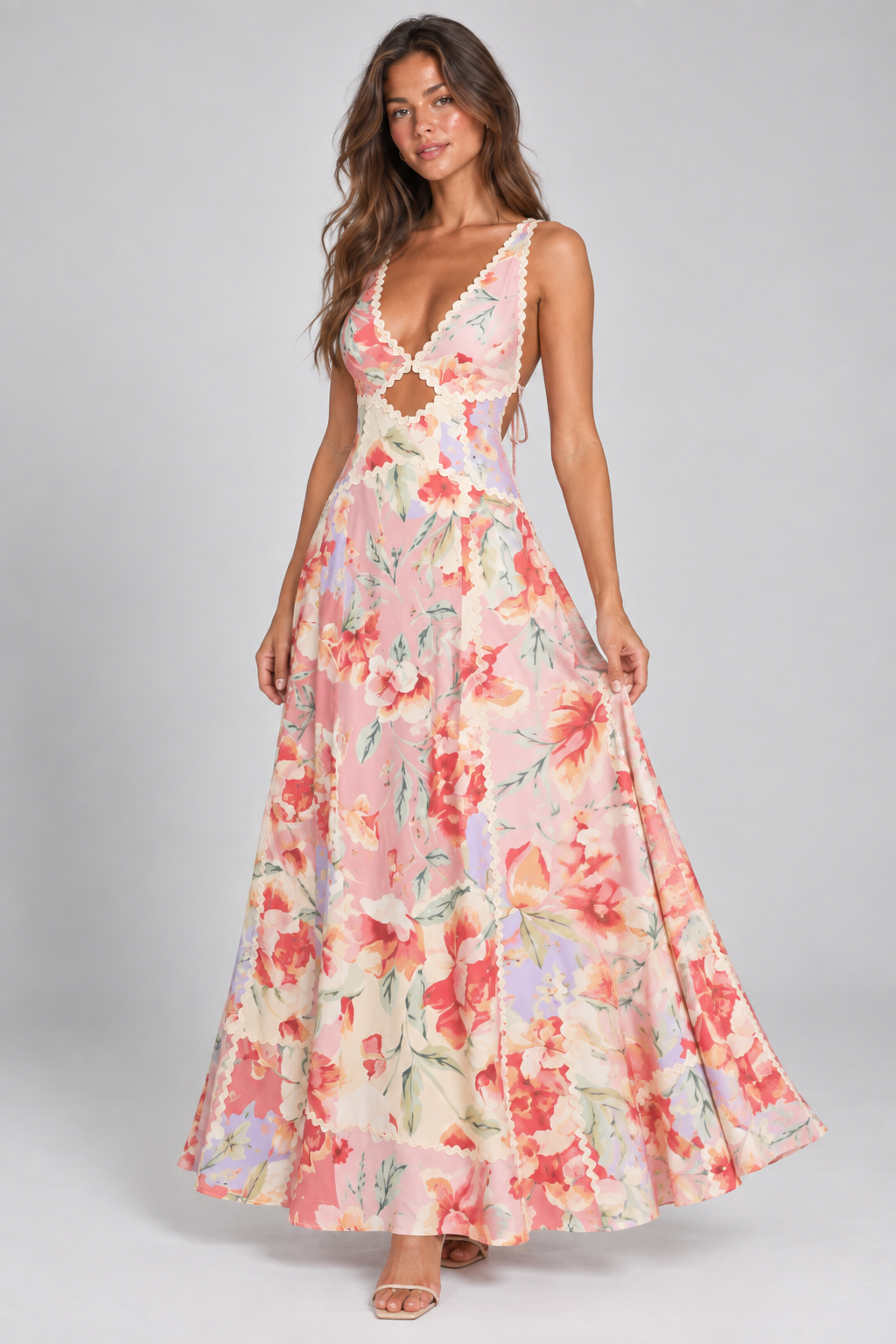 Maribel Floral Cut-Out Maxi Dress – Pink Floral