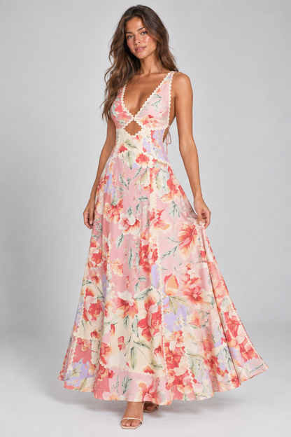 Maribel Floral Cut-Out Maxi Dress – Pink Floral