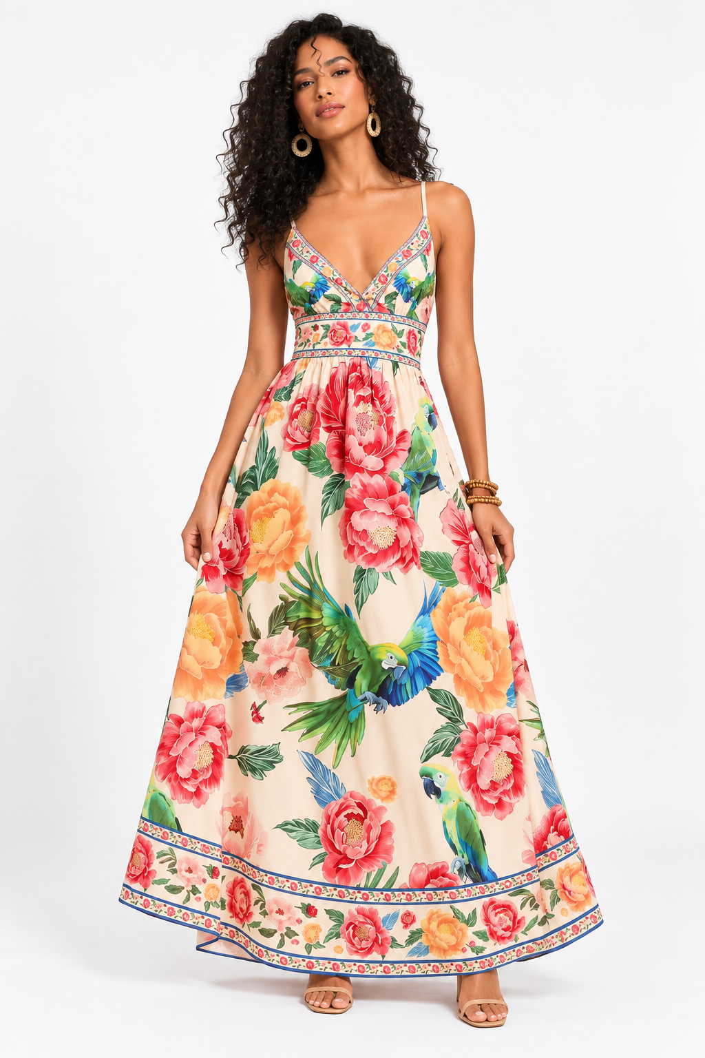 Catalina Tropical Parrot Print Maxi Dress