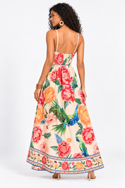 Catalina Tropical Parrot Print Maxi Dress
