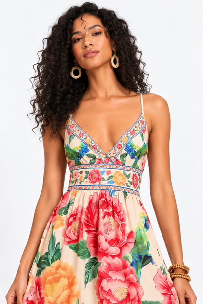 Catalina Tropical Parrot Print Maxi Dress