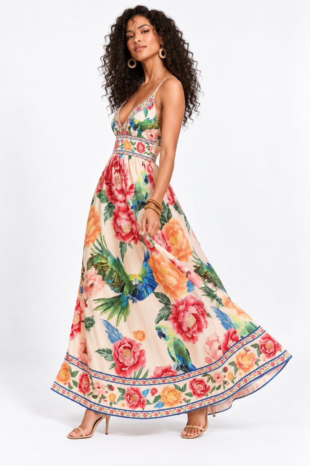 Catalina Tropical Parrot Print Maxi Dress