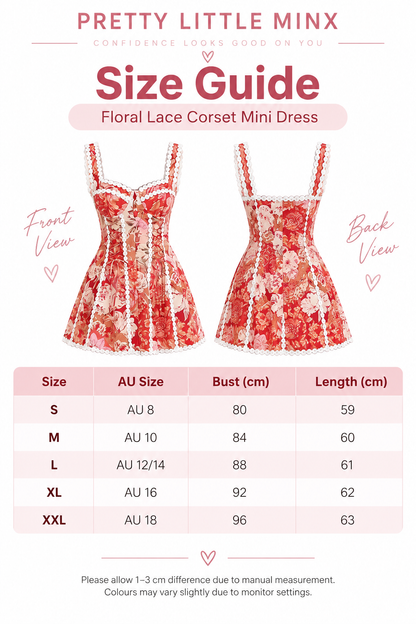 Sienna Floral Lace Corset Mini Dress – Red