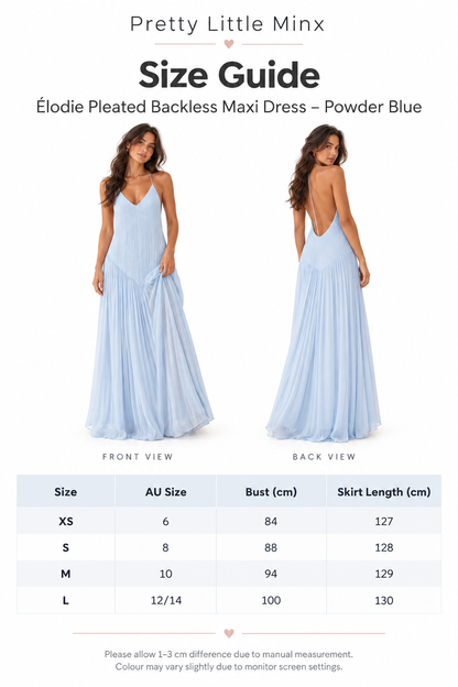 Élodie Pleated Backless Maxi Dress – Baby Blue