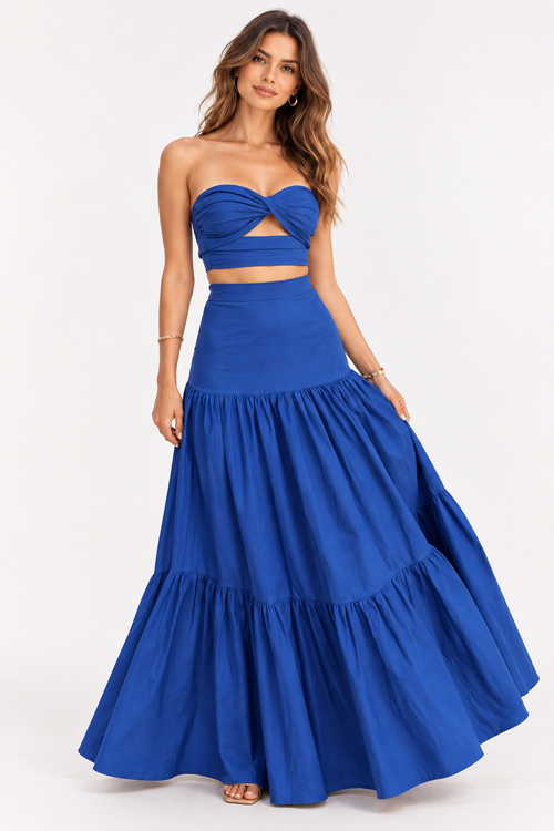 Marbella Floral Crop Top & Maxi Skirt Set – Blue
