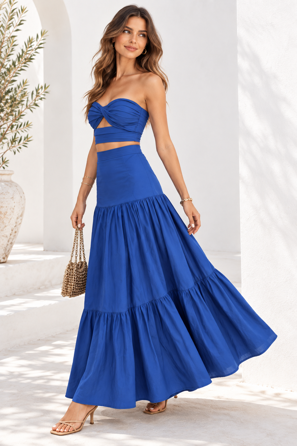 Marbella Floral Crop Top & Maxi Skirt Set – Pink