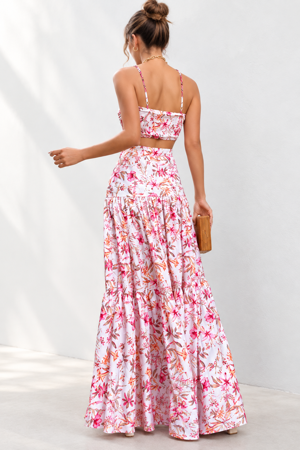 Marbella Floral Crop Top & Maxi Skirt Set – Pink