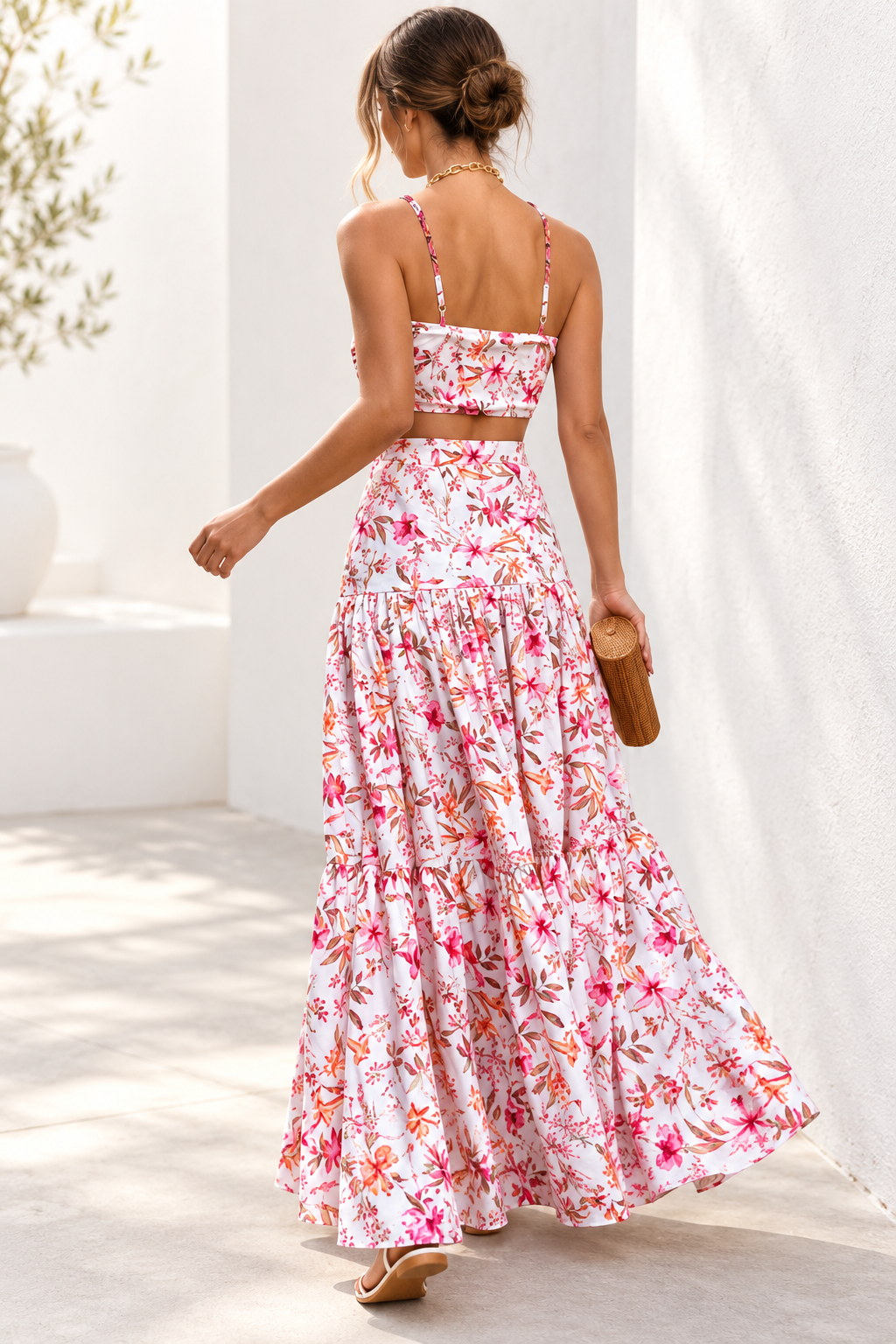 Marbella Floral Crop Top & Maxi Skirt Set – Pink