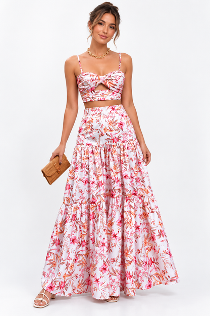 Marbella Floral Crop Top & Maxi Skirt Set – Pink