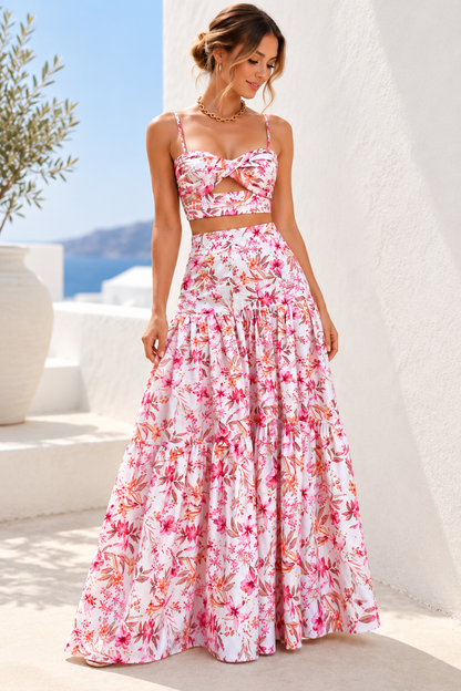 Marbella Floral Crop Top & Maxi Skirt Set – Pink