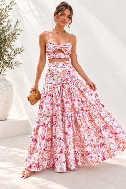 Marbella Floral Crop Top & Maxi Skirt Set – Pink