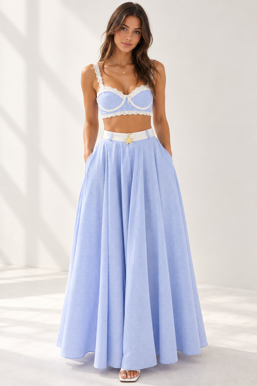 Amélie Blue Stripe Lace Crop Top & Maxi Skirt Set