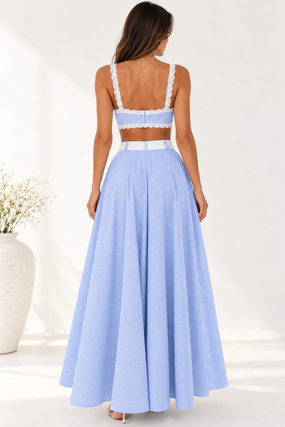 Amélie Blue Stripe Lace Crop Top & Maxi Skirt Set
