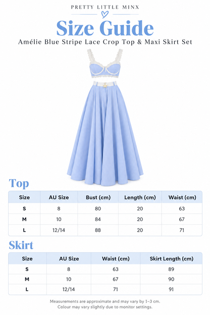 Amélie Blue Stripe Lace Crop Top & Maxi Skirt Set