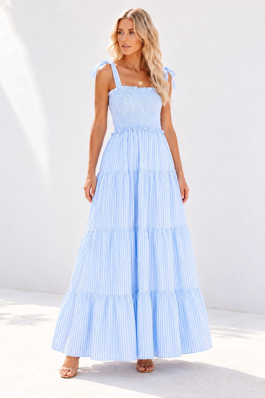 Aurelia Stripe Tie-Strap Maxi Dress – Blue