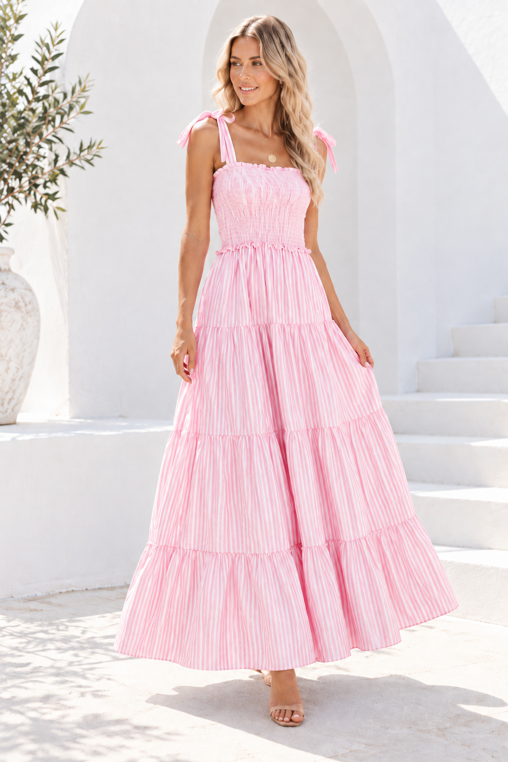 Aurelia Stripe Tie-Strap Maxi Dress – Blue