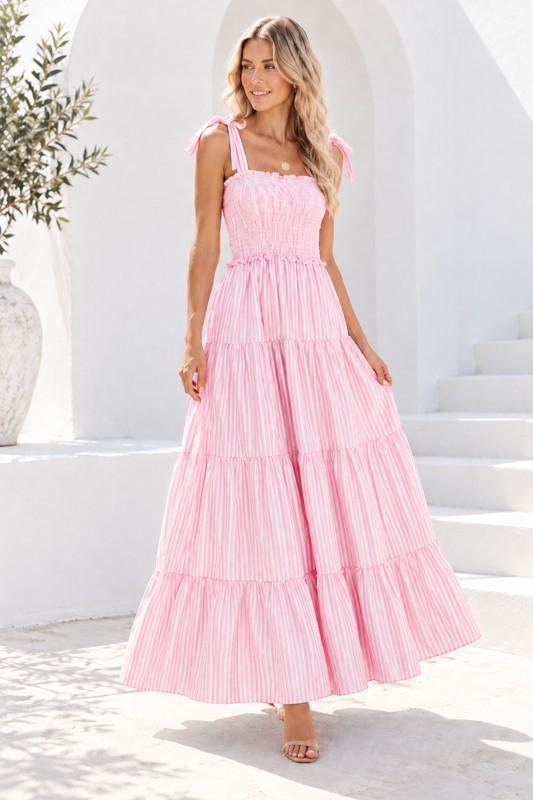 Aurelia Stripe Tie-Strap Maxi Dress – Pink