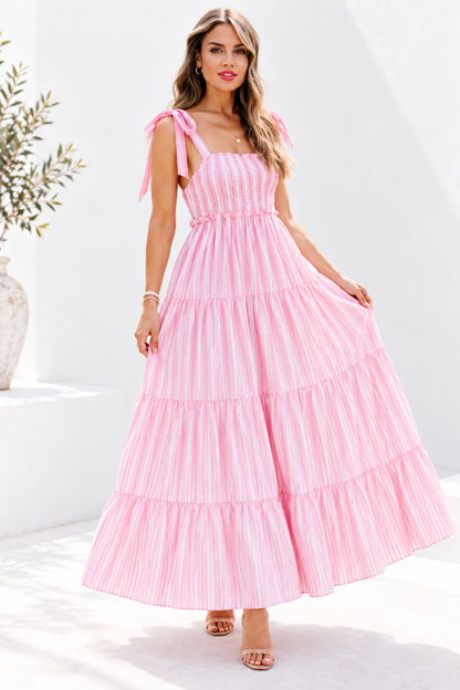 Aurelia Stripe Tie-Strap Maxi Dress – Blue