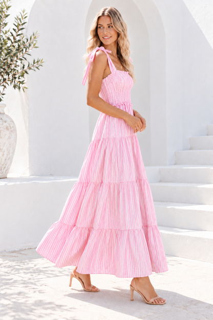 Aurelia Stripe Tie-Strap Maxi Dress – Blue