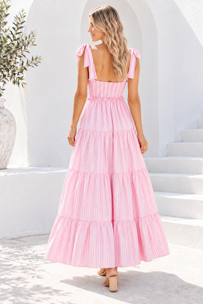 Aurelia Stripe Tie-Strap Maxi Dress – Blue