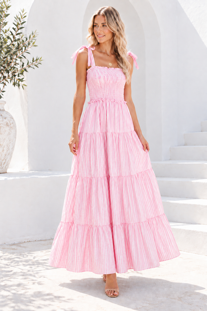 Aurelia Stripe Tie-Strap Maxi Dress – Blue