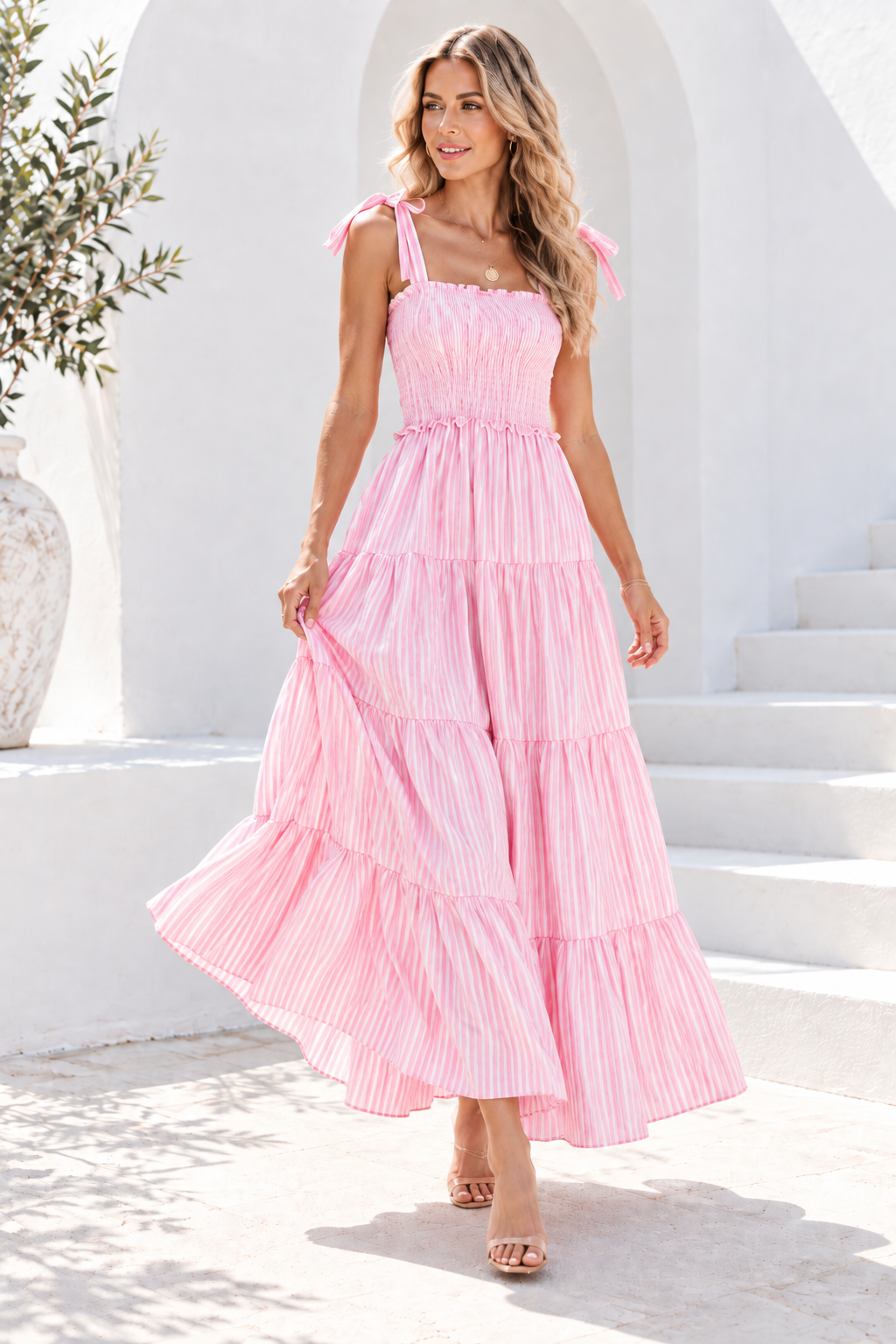 Aurelia Stripe Tie-Strap Maxi Dress – Blue