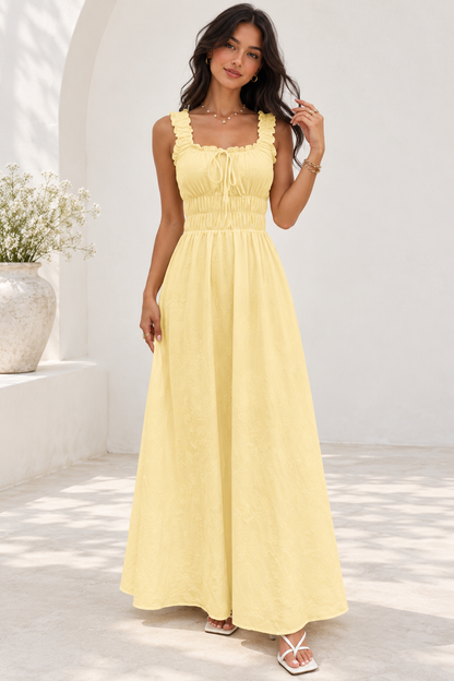 Soleil Yellow Ruched Maxi Dress