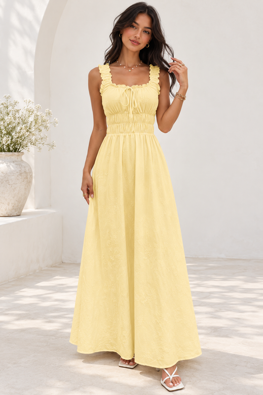 Soleil Yellow Ruched Maxi Dress
